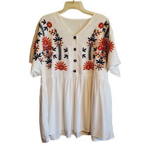 Shein Curve Floral Embroidered Peplum Cottage Core White Blouse 2XL